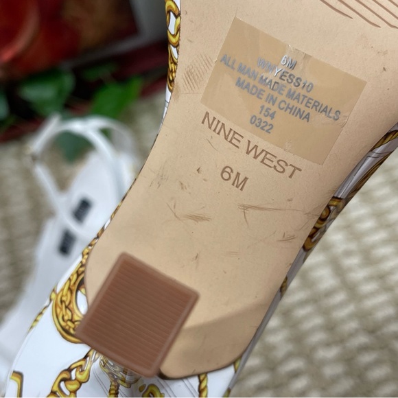 NINE WEST Yess Square Toe Tapered Heel Dress Sandals in White Chain Multi Size 6 - Picture 11 of 11